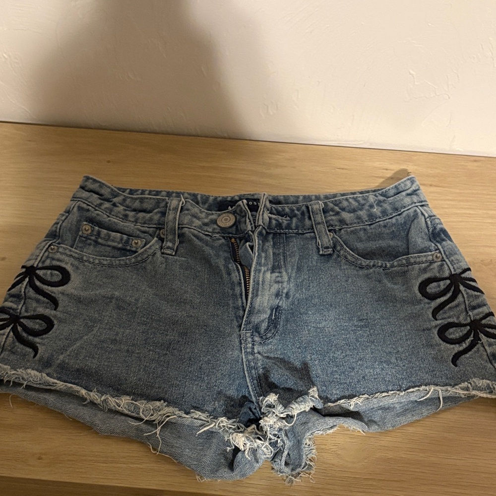 Aeropostale Blue Denim Shorts with Black Embroidery